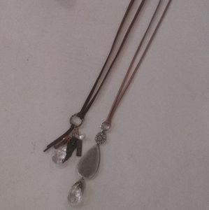 Long leather necklaces with crystal pendants and charms - price is for each